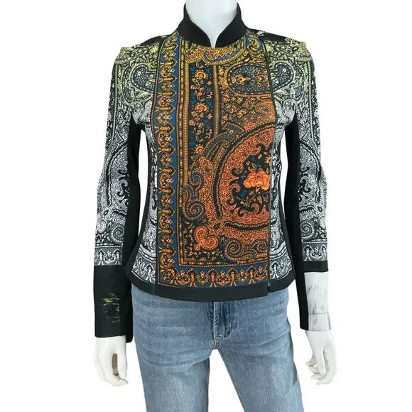 Clover Canyon Moto Jacket Size S Multicolor Paisley Artwear Neoprene Boho Artsy - Picture 2 of 16